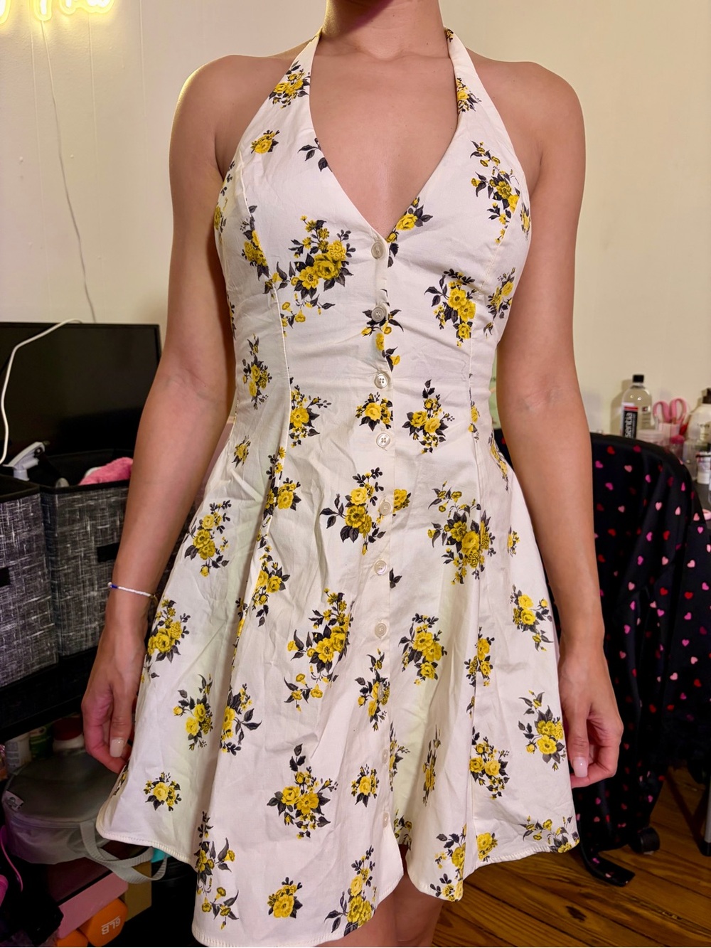 Zara Yellow Floral Halter Mini Dress | Open Back | Summer Cottagecore